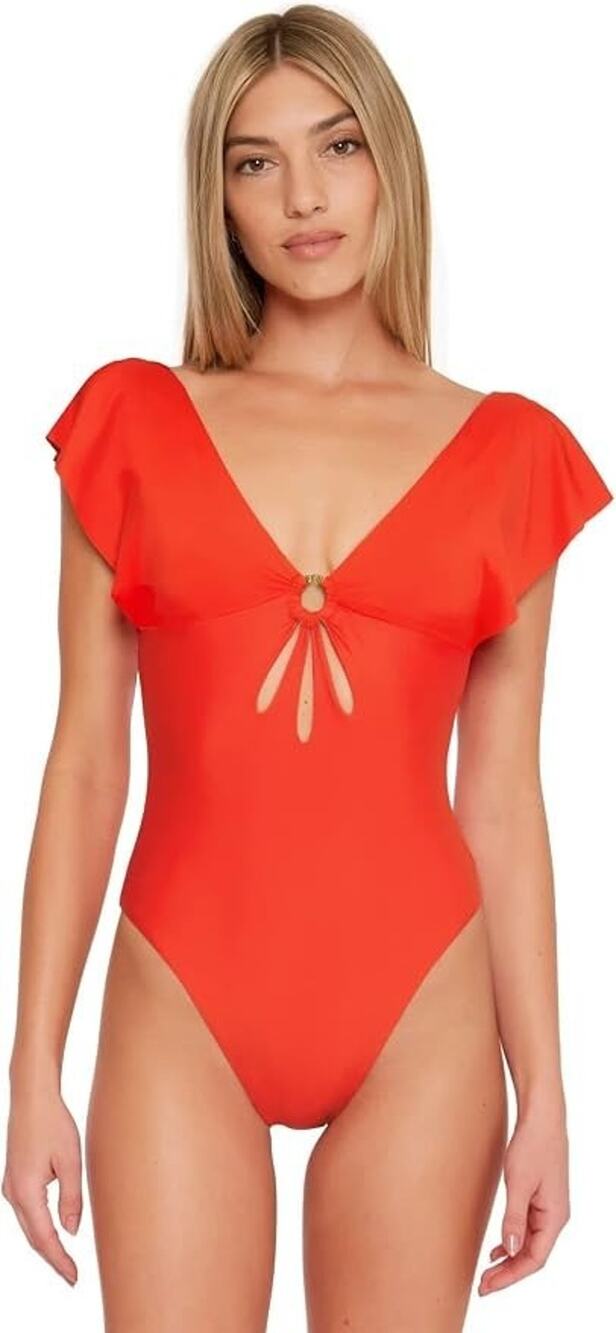Trina‎ Turk babydoll Monaco swimwear Flutter One Piece Flame Sz 12 A009684